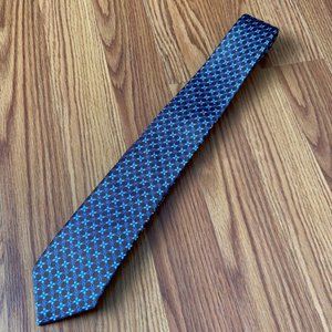 Brown Blue White Tie 100% Silk